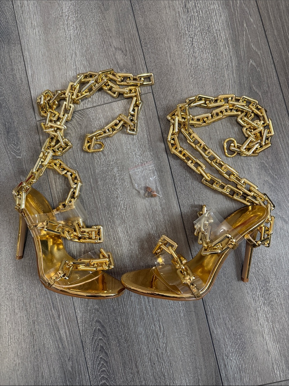 Gold Chain-Strap Stiletto Sandals for Women